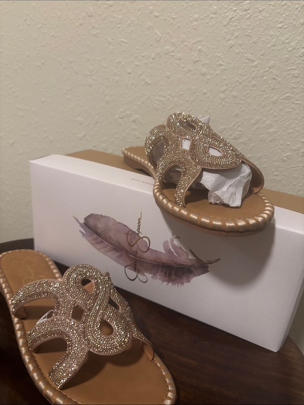 Jessica Simpson Gold Embellished Slide Sandals